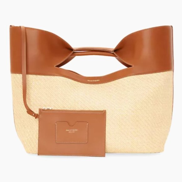 Alexander McQueen Handbags - Alexander McQueen Large Leather Raffia Bow Bag Natural Tan